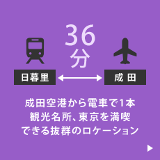 日暮里から成田まで36分 成田空港から電車で1本 観光名所、東京を満喫 できる抜群のロケーション